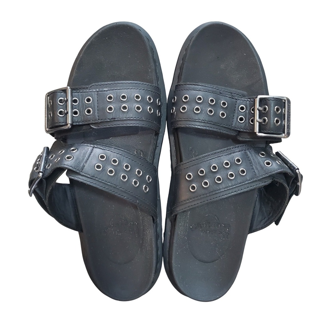 Dr. Martens Myles HDW Black Leather Eyelet Buckle Slide Sandals Mens 11 EU 45